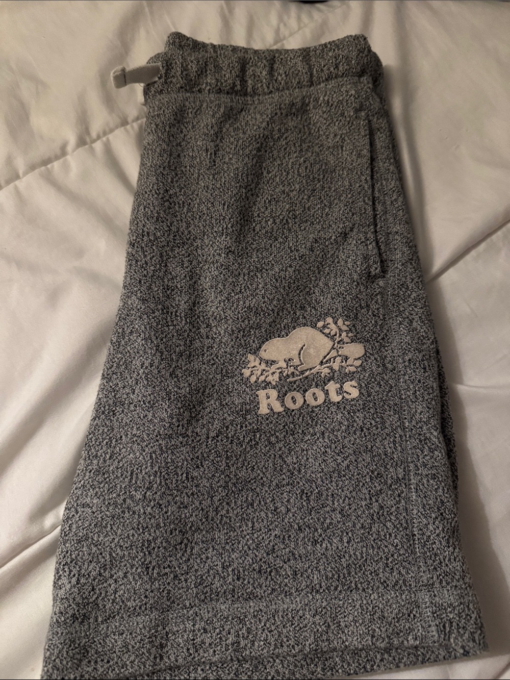 Roots Kids Gray Terry Joggers with Embroidered Beaver Logo